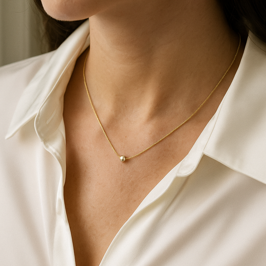 Women’s Gold-Plated Necklace with Single Bead Pendant