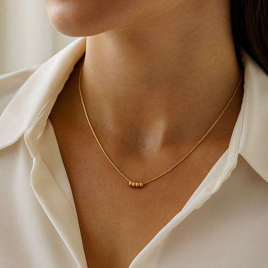 Women’s gold-Plated Necklace with Triple Bead Pendant