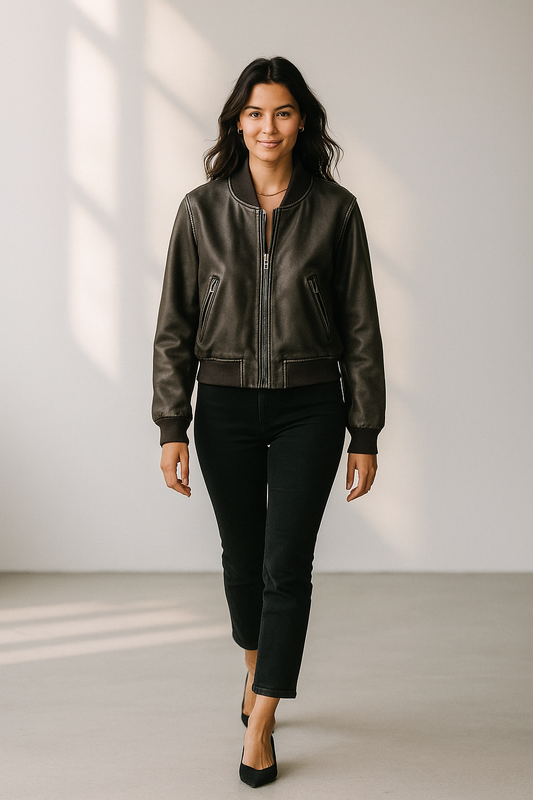 Women's bomber-style jacket with zip fastening and pockets